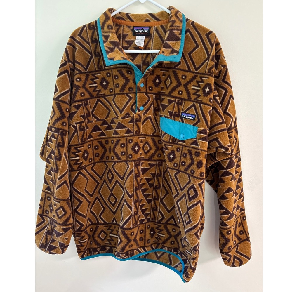 Patagonia Synchilla Snap-T Fleece Pullover M. Lg. Brown Aztec Gorpcore, Granola